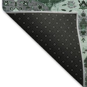 HomeRoots 8' Round Floral Medallion Area Rug in Green, Ivory & Gray - Washable, Durable for Indoor/Outdoor Use 658017