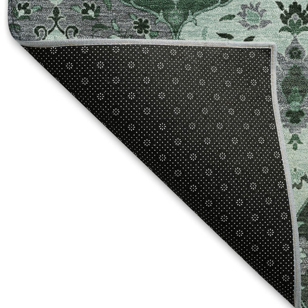 HomeRoots 8' Round Floral Medallion Area Rug in Green, Ivory & Gray - Washable, Durable for Indoor/Outdoor Use 658017