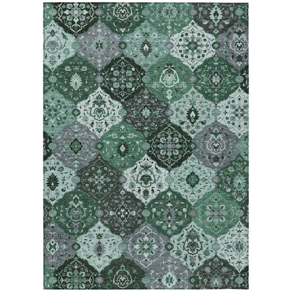 HomeRoots 8' X 10' Elegant Green Ivory Gray Floral Medallion Area Rug - Washable, Durable & Versatile Design 658018