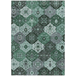 HomeRoots 8' X 10' Elegant Green Ivory Gray Floral Medallion Area Rug - Washable, Durable & Versatile Design 658018