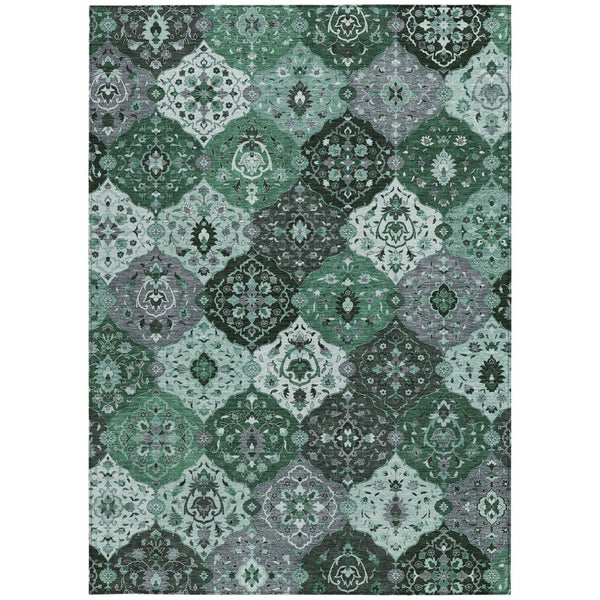 HomeRoots 8' X 10' Elegant Green Ivory Gray Floral Medallion Area Rug - Washable, Durable & Versatile Design 658018