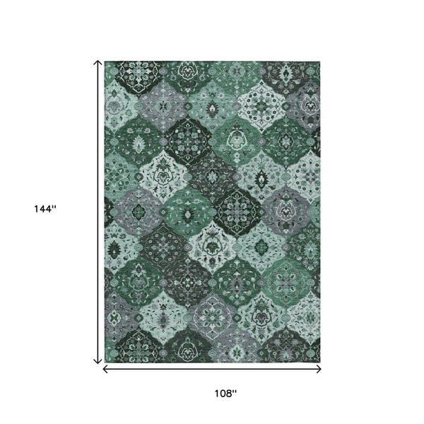 HomeRoots 9' X 12' Floral Medallion Area Rug – Stylish Green, Ivory, Gray Design for Indoor & Outdoor Use! 658019