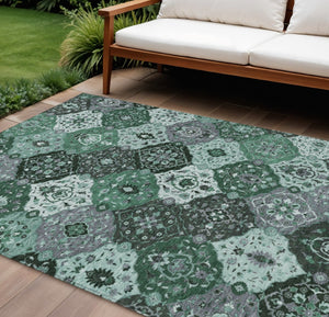 HomeRoots 9' X 12' Floral Medallion Area Rug – Stylish Green, Ivory, Gray Design for Indoor & Outdoor Use! 658019