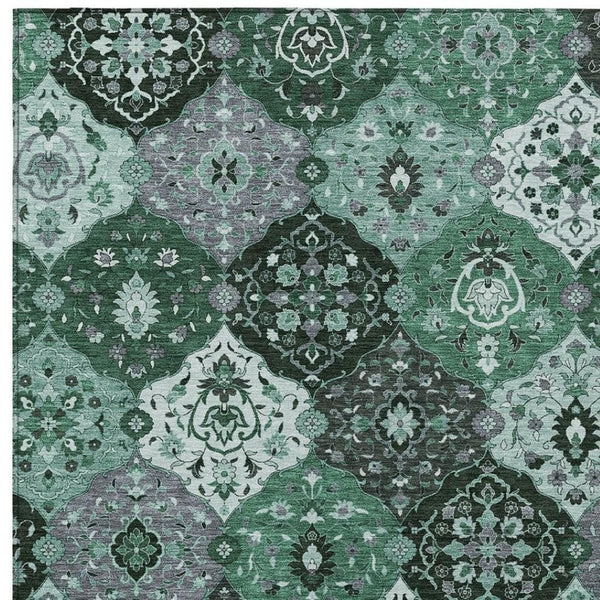 HomeRoots 9' X 12' Floral Medallion Area Rug – Stylish Green, Ivory, Gray Design for Indoor & Outdoor Use! 658019