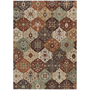 HomeRoots 5' Chili Red Beige Copper Floral Medallion Rug - Washable Indoor/Outdoor, Durable & Stylish Decor 658022