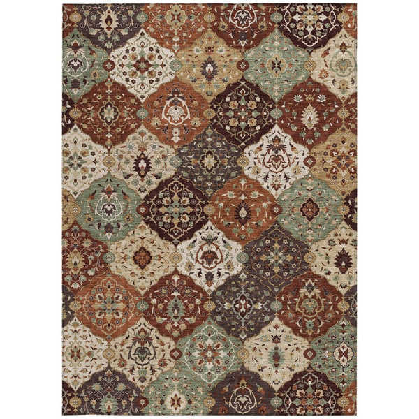HomeRoots 5' Chili Red Beige Copper Floral Medallion Rug - Washable Indoor/Outdoor, Durable & Stylish Decor 658022