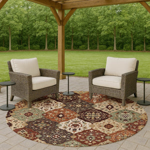 HomeRoots 8' Vibrant Chili Red Round Floral Medallion Rug - Washable Indoor/Outdoor, Durable & Stylish Decor 658023
