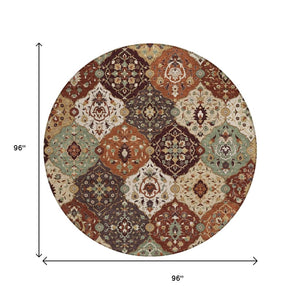 HomeRoots 8' Vibrant Chili Red Round Floral Medallion Rug - Washable Indoor/Outdoor, Durable & Stylish Decor 658023