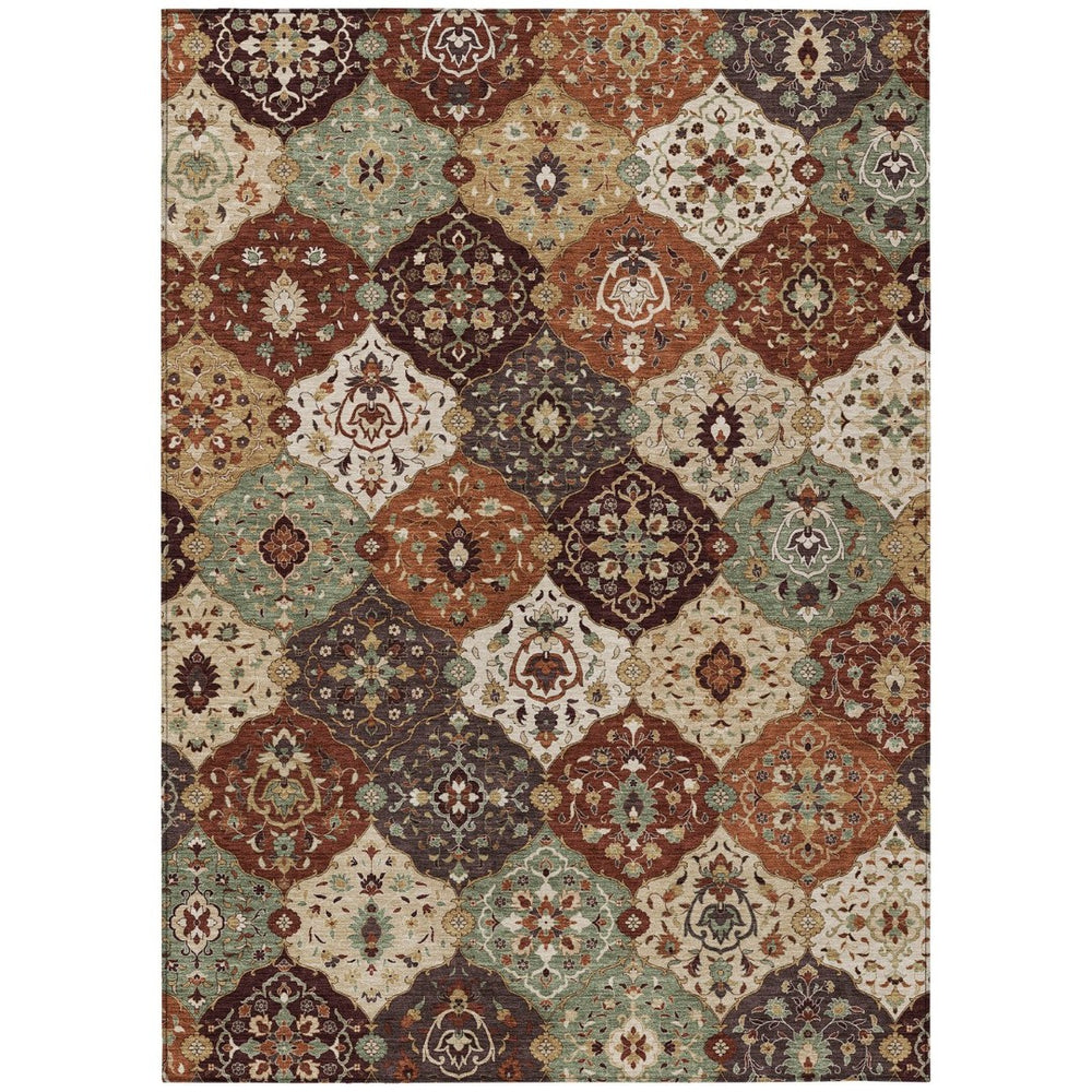 HomeRoots 8' X 10' Floral Medallion Area Rug in Chili Red, Beige & Copper – Durable, Washable for Indoor/Outdoor Use 658024