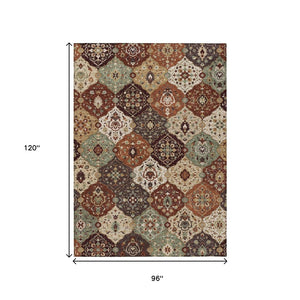 HomeRoots 8' X 10' Floral Medallion Area Rug in Chili Red, Beige & Copper – Durable, Washable for Indoor/Outdoor Use 658024
