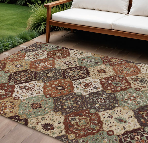 HomeRoots 9' X 12' Chili Red Beige Copper Floral Medallion Rug – Durable, Washable for Indoor & Outdoor Use 658025