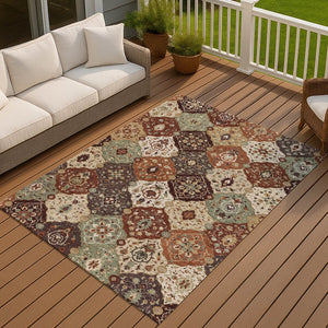 HomeRoots 10' Chili Red Beige Copper Floral Medallion Area Rug - Durable, Washable for Indoor & Outdoor Use 658026