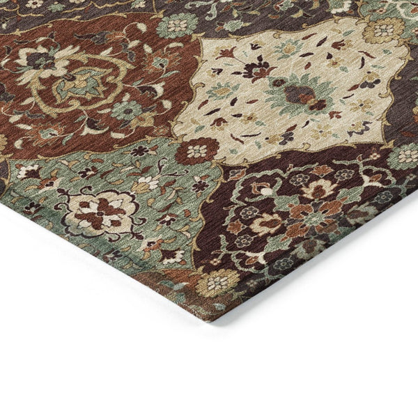 HomeRoots 10' Chili Red Beige Copper Floral Medallion Area Rug - Durable, Washable for Indoor & Outdoor Use 658026