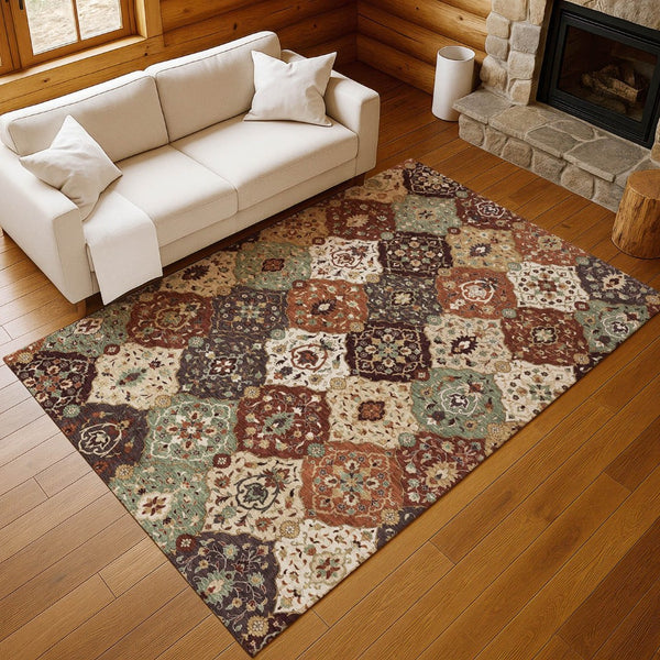 HomeRoots 10' Chili Red Beige Copper Floral Medallion Area Rug - Durable, Washable for Indoor & Outdoor Use 658026