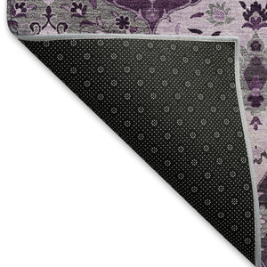 HomeRoots 8' Round Floral Medallion Area Rug in Purple & Ivory - Washable, Durable, Indoor/Outdoor Style! 658029