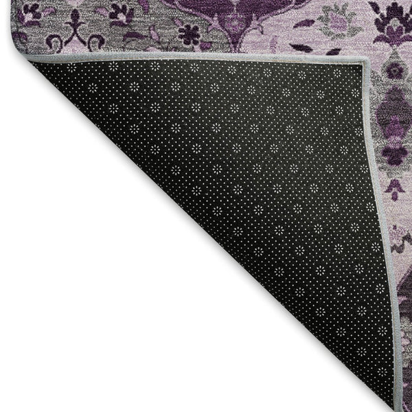 HomeRoots 8' Round Floral Medallion Area Rug in Purple & Ivory - Washable, Durable, Indoor/Outdoor Style! 658029