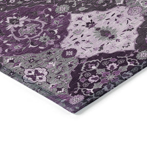 HomeRoots 8' Round Floral Medallion Area Rug in Purple & Ivory - Washable, Durable, Indoor/Outdoor Style! 658029