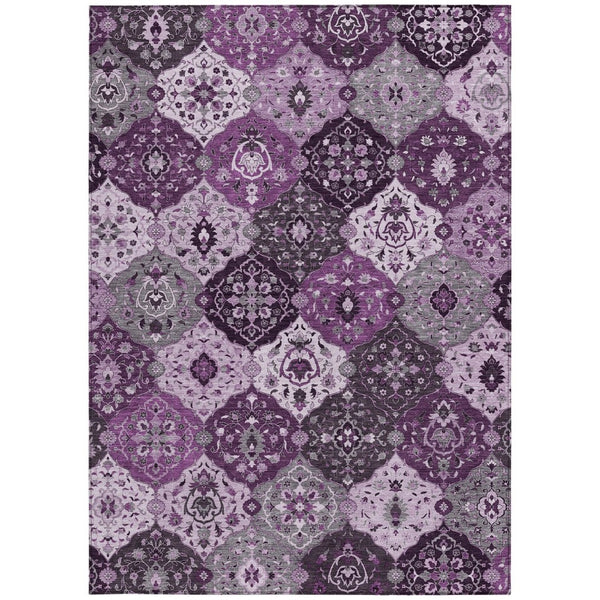 HomeRoots 9' X 12' Floral Medallion Rug - Stylish Purple & Ivory Washable Area Rug for Indoor & Outdoor Use! 658031