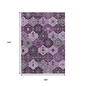 HomeRoots 9' X 12' Floral Medallion Rug - Stylish Purple & Ivory Washable Area Rug for Indoor & Outdoor Use! 658031