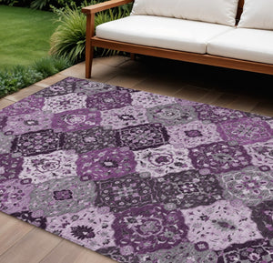 HomeRoots 10' Purple and Ivory Floral Medallion Rug - Washable, Durable Indoor/Outdoor Decor for Any Space 658032