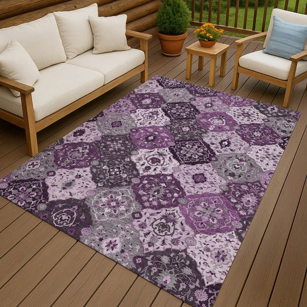 HomeRoots 10' Purple and Ivory Floral Medallion Rug - Washable, Durable Indoor/Outdoor Decor for Any Space 658032