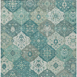 HomeRoots 5' Teal Blue & Ivory Floral Medallion Area Rug - Durable, Washable, Indoor/Outdoor Style for Any Space 658034