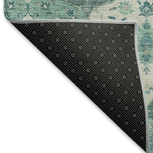 HomeRoots 8' Teal Blue Floral Medallion Round Rug – Machine Washable, Stain-Resistant for Indoor & Outdoor Use 658035