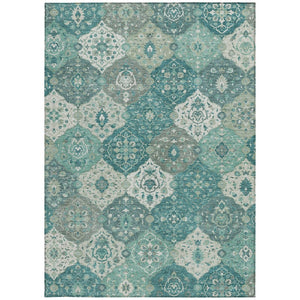 HomeRoots 9' X 12' Teal Blue & Ivory Floral Medallion Area Rug - Stylish, Washable, Durable for Indoor/Outdoor Use 658037