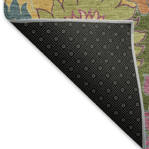 HomeRoots 5' Artichoke Green Floral Indoor Outdoor Area Rug - Washable, Durable, Stylish for Any Space! 658040