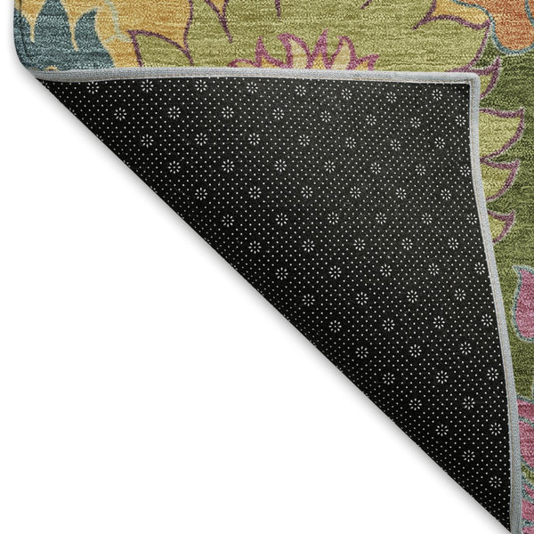 HomeRoots 5' Artichoke Green Floral Indoor Outdoor Area Rug - Washable, Durable, Stylish for Any Space! 658040
