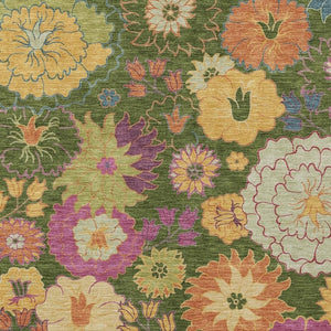 HomeRoots 5' Artichoke Green Floral Indoor Outdoor Area Rug - Washable, Durable, Stylish for Any Space! 658040