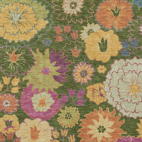 HomeRoots 5' Artichoke Green Floral Indoor Outdoor Area Rug - Washable, Durable, Stylish for Any Space! 658040