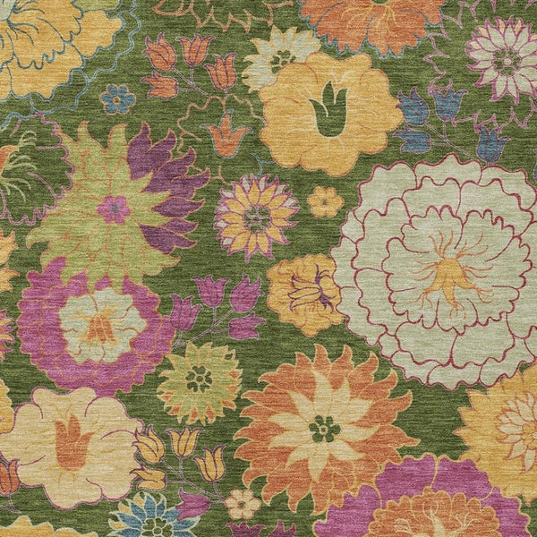 HomeRoots 8' X 10' Durable Artichoke Green Floral Area Rug - Washable, Stain-Resistant for Indoor & Outdoor Use 658042