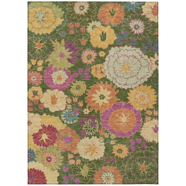 HomeRoots 9' X 12' Floral Area Rug in Artichoke Green and Pink - Durable, Washable for Indoor & Outdoor Use 658043