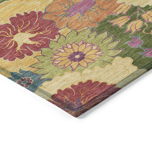 HomeRoots 9' X 12' Floral Area Rug in Artichoke Green and Pink - Durable, Washable for Indoor & Outdoor Use 658043
