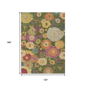 HomeRoots 10' Artichoke Green Floral Area Rug - Stylish, Washable, Durable for Indoor & Outdoor Spaces! 658044
