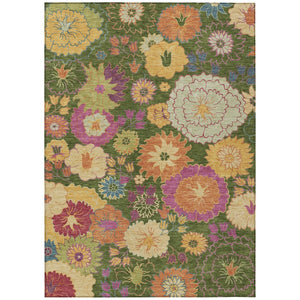 HomeRoots 10' Artichoke Green Floral Area Rug - Stylish, Washable, Durable for Indoor & Outdoor Spaces! 658044
