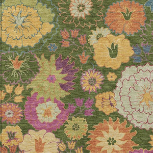 HomeRoots 10' Artichoke Green Floral Area Rug - Stylish, Washable, Durable for Indoor & Outdoor Spaces! 658044