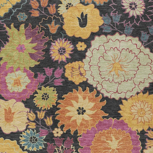 HomeRoots 5' Black Gold Pink Floral Area Rug - Washable Indoor Outdoor Durable Design for Home & Patio Decor 658046
