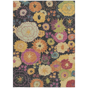 HomeRoots 8' X 10' Elegant Black Gold Pink Floral Area Rug - Durable Indoor/Outdoor, Machine Washable, Stylish Decor 658048