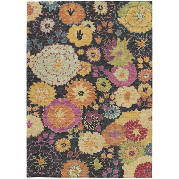 HomeRoots 8' X 10' Elegant Black Gold Pink Floral Area Rug - Durable Indoor/Outdoor, Machine Washable, Stylish Decor 658048