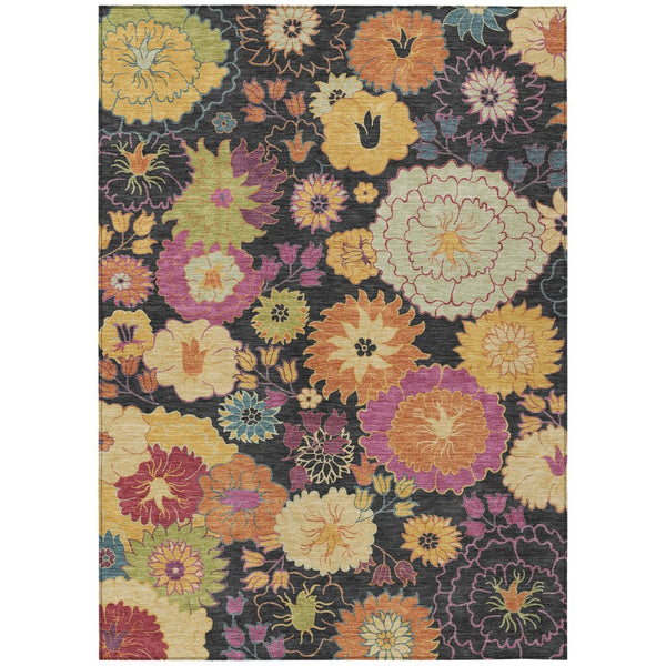 HomeRoots 8' X 10' Elegant Black Gold Pink Floral Area Rug - Durable Indoor/Outdoor, Machine Washable, Stylish Decor 658048