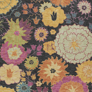 HomeRoots 8' X 10' Elegant Black Gold Pink Floral Area Rug - Durable Indoor/Outdoor, Machine Washable, Stylish Decor 658048