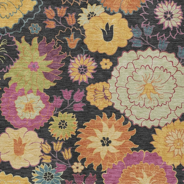 HomeRoots 8' X 10' Elegant Black Gold Pink Floral Area Rug - Durable Indoor/Outdoor, Machine Washable, Stylish Decor 658048