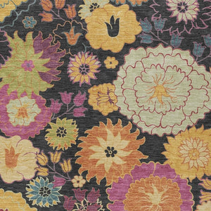 HomeRoots 9' X 12' Black Gold and Pink Floral Area Rug - Durable, Washable Design for Indoor & Outdoor Spaces 658049