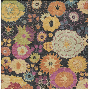 HomeRoots 10' X 14' Floral Area Rug in Black, Gold & Pink - Durable, Washable for Indoor/Outdoor Elegance 658050