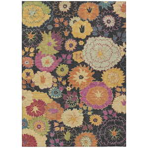 HomeRoots 10' X 14' Floral Area Rug in Black, Gold & Pink - Durable, Washable for Indoor/Outdoor Elegance 658050