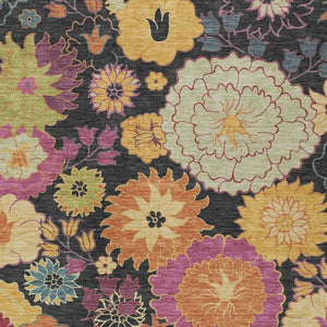 HomeRoots 10' X 14' Floral Area Rug in Black, Gold & Pink - Durable, Washable for Indoor/Outdoor Elegance 658050