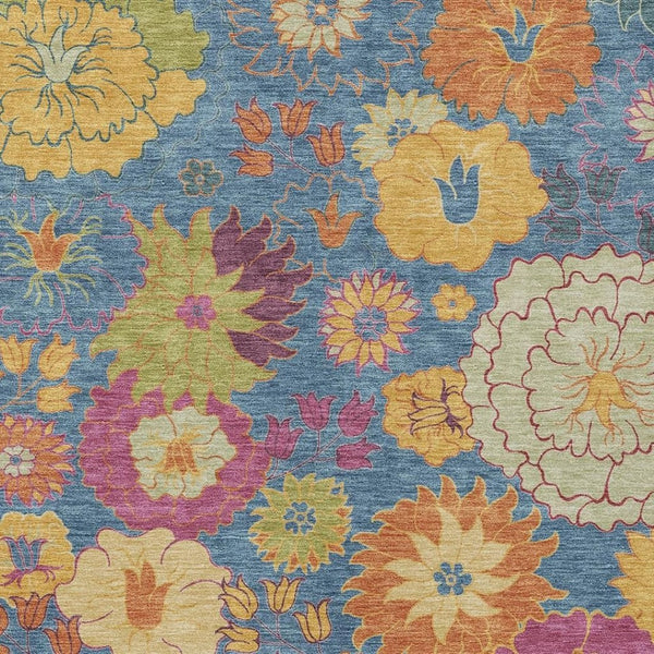 HomeRoots 5' Vibrant Floral Area Rug in Blue, Gold & Pink - Durable, Washable for Indoor & Outdoor Use! 658052