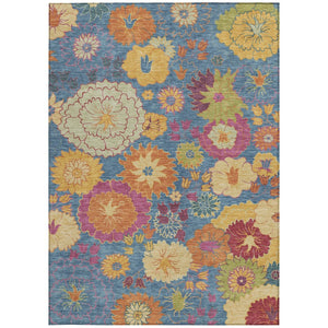 HomeRoots 9' Floral Area Rug in Blue, Gold & Pink - Washable, Heavy-Duty Indoor/Outdoor Design for Versatile Use 658055